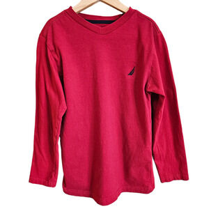 Nautica Boy's VNeck Long Sleeve Shirt Red Small (8)